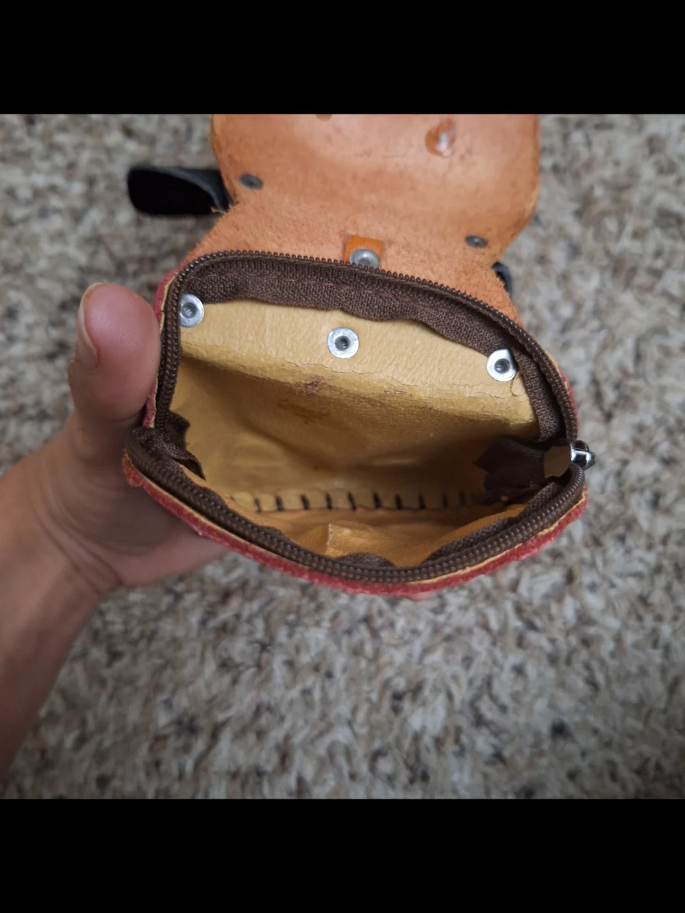 Vintage Genuine Leather Hawaii Dog Keychain Coin Pouch Charm - Burgundy